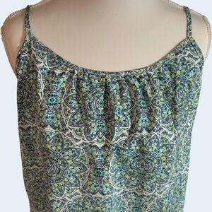 Womens Blue Green Mandala Paisley Camisole Tank Top Small Ocean Coastal Vacation